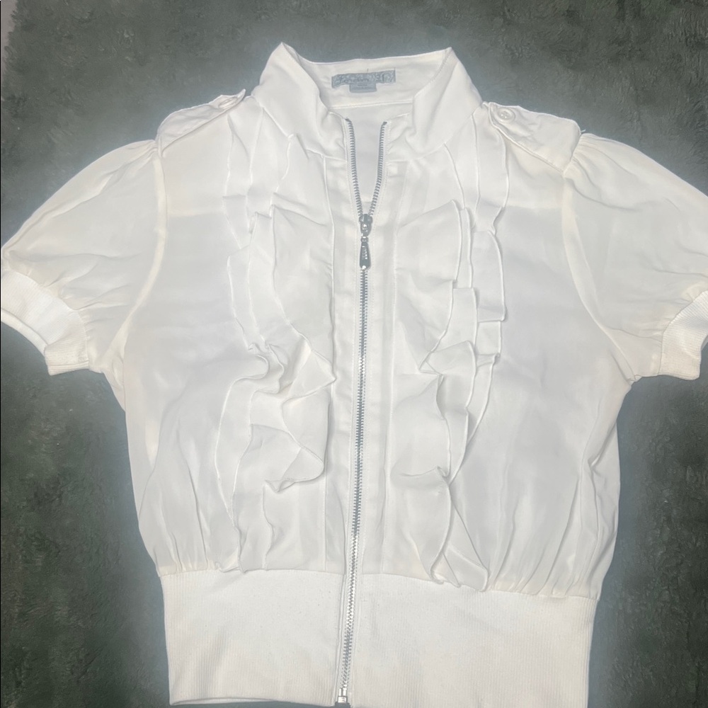 Forever 21 White Zip-Up Blouse